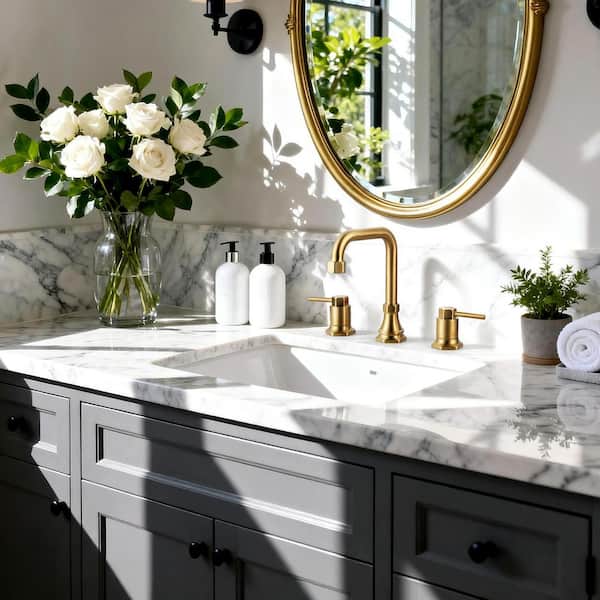 3 Hole 8 in. Widespread Double Handle Bathroom Faucet with Pop up Drain and Hose in Gold (1-Pack)