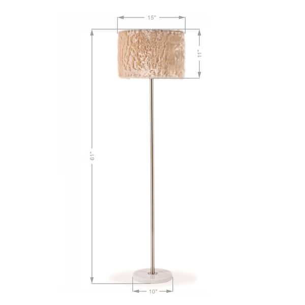 JAZAVA MaySun 61 in. H sliver Marble standard Floor Lamp With Faux Fur Shade