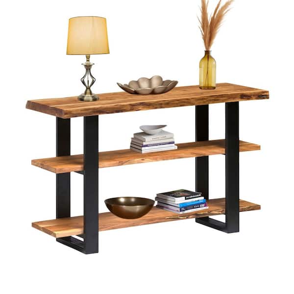 Alpine 48 in. Natural Standard Rectangle Wood Console Table with Storage