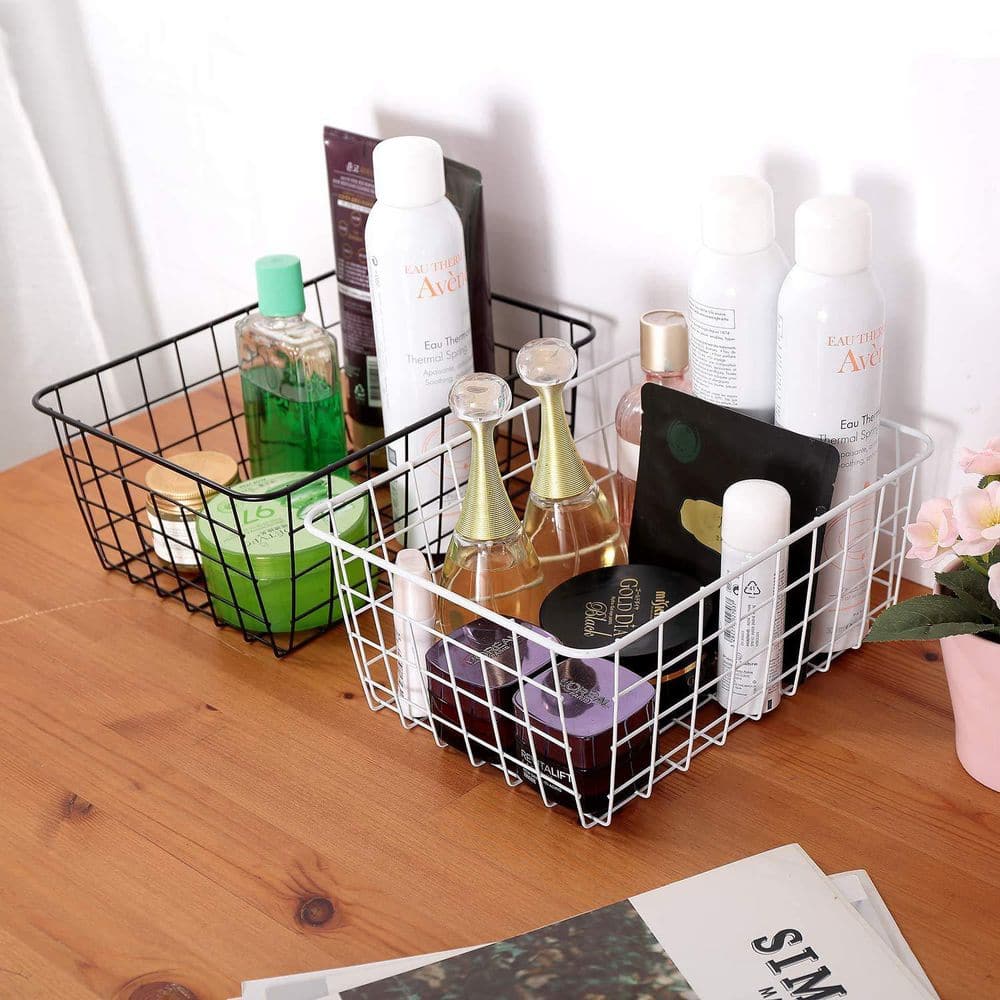 4-Piece Black Metal Kitchen Wire Baskets, Food Storage Organizers with Handles, Perfect for Refrigerator Cabinets