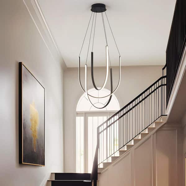 20 in. 3 Lights Contemporary Integrated LED Black Chandelier for Dining Room Bedroom Entrance, 3000K Warm Light