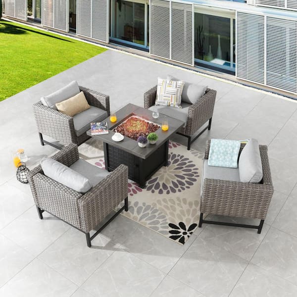 Patio Festival 5-Piece Metal Patio Conversation Set with Gray Cushions