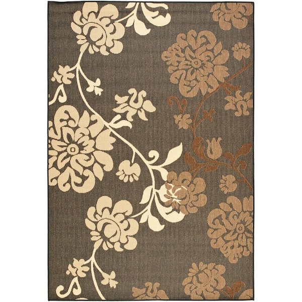 SAFAVIEH Courtyard Black Natural/Brown 4 ft. x 6 ft. Floral Indoor/Outdoor Patio  Area Rug