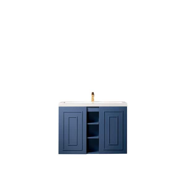 James Martin Vanities Alicante' 39.4 in. W x 15.6 in. D x 29.4 in. H Bathroom Vanity in Azure Blue with White Glossy Resin Top