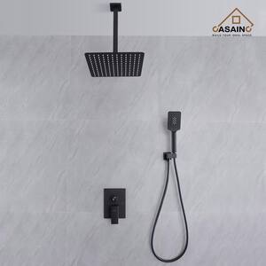 3-Spray with 2.5 GPM 12 in. 2 Functions Ceiling Mount Dual Shower Heads in Spot in Matte Black (Valve Included)