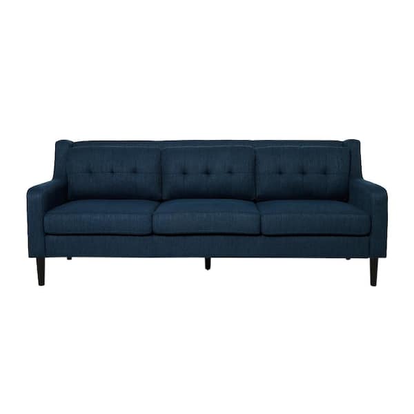 Noble House Reynard 86 in. Navy Blue Solid Fabric 3-Seats Lawson Sofa with Removable Cushions