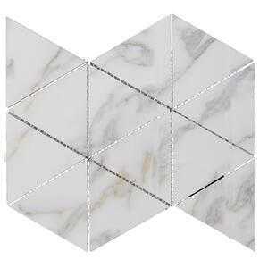 Calacatta White & Gold Triangle Mosaic 4 in. x 4.5 in. Matte Glass Decorative Wall Tile (10 sq. ft./Case)