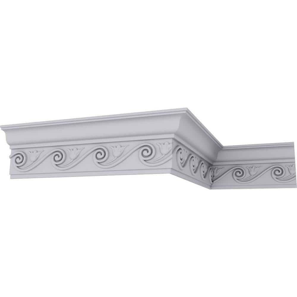 Primed White Polyurethane Geometric Floral Crown Moulding Sample