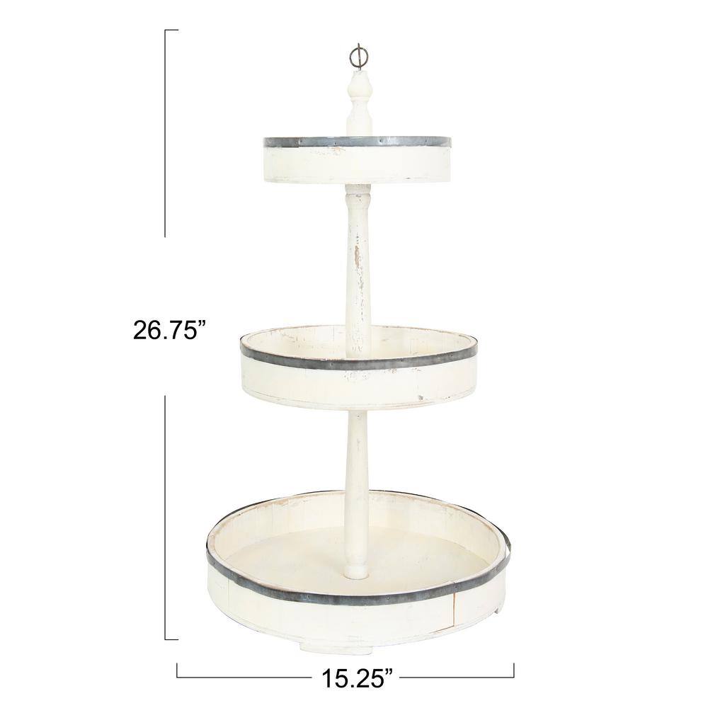 White Wood and Metal Round 3-Tier Tray Server