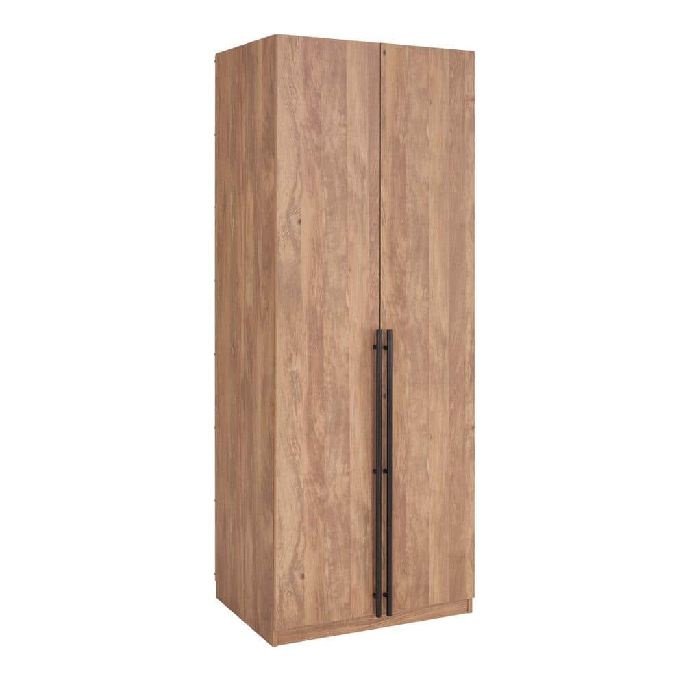 Golden Brown Tall Freestanding Wardrobe with Black Metal Handles