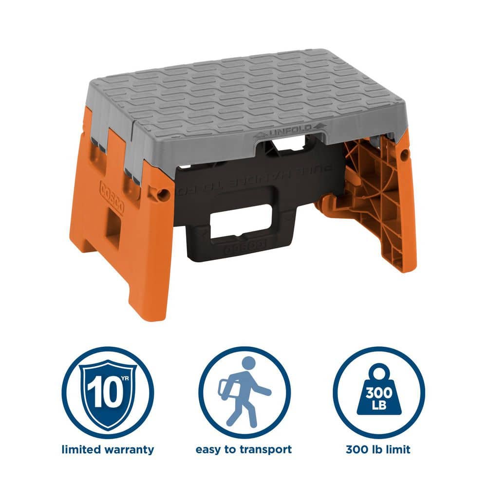 Orange and Gray Foldable Plastic Step Stool