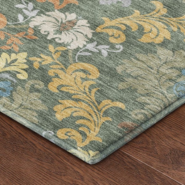 Mayfield Premium Machine Washable Abstract AMF2544 Basil 3 ft. x 4 ft. Area Rug