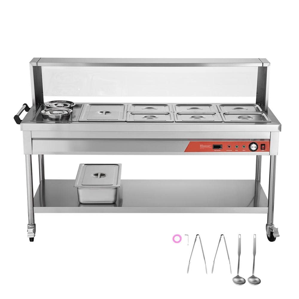 1800W 7-Pan Commercial Stainless Steel Steam Table with Glass Cover for Buffet Service price history on PriceWatchPro