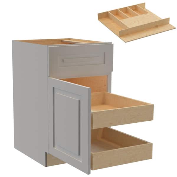 Home Decorators Collection Grayson 21 in. W x 24 in. D x 34.5 in. H Assembled Plywood Base Kitchen Cabinet in Pearl Gray with 2ROT Cutlery LH