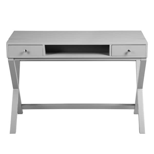 Spaco 44 in. Rectangle Gray Wood 2-Drawer X-Shaped Base Lifting Top Solid Wood Writing Desk with Open Storage
