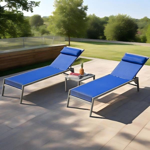 Lake Blue Aluminum 3-Piece Outdoor Chaise Lounge with Table