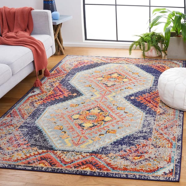 Monaco 5 ft. x 8 ft. Rust/Multi Distressed Geometric Area Rug