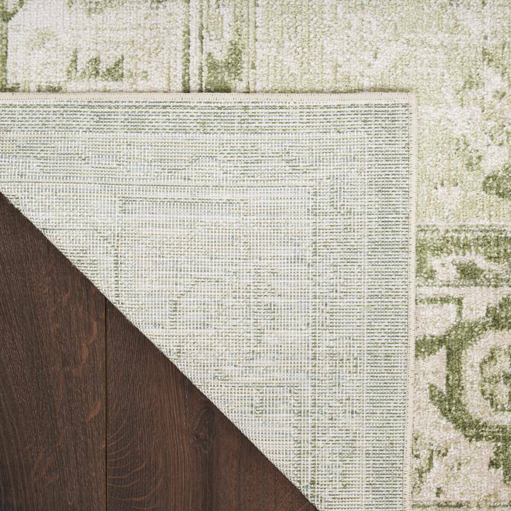 Ivory Green Floral Medallion Machine Washable Area Rug 8x10