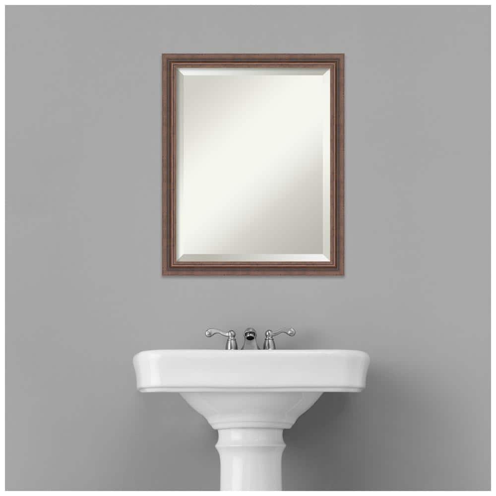 Distressed Rustic Brown Beveled Wood Bathroom Vanity Mirror