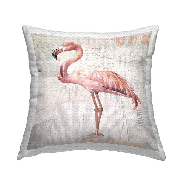 Vintage Pattern Flamingo Pink Square Outdoor Throw Pillow