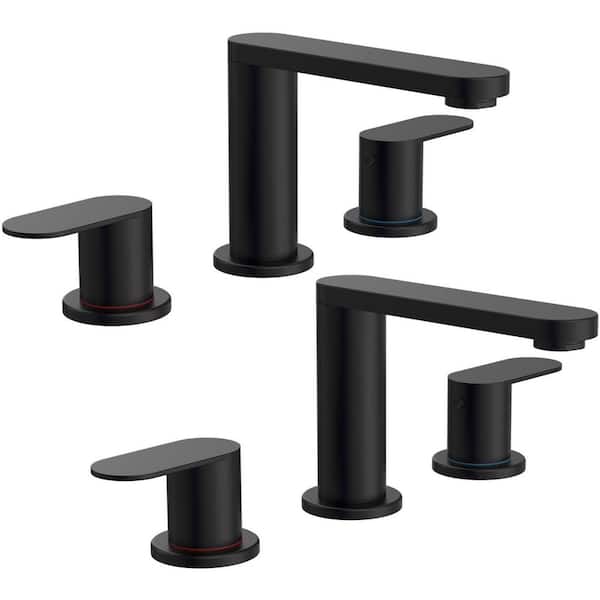 8 in. Widespread 2-Handle Bathroom Faucet with Pop-up Drain Assembly in Matte Black (2-Pack)
