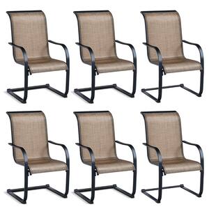 Black 6-Pieces Patio Metal Outdoor Dining Chairs in Brown C spring motion High Backrest Armrest Brown