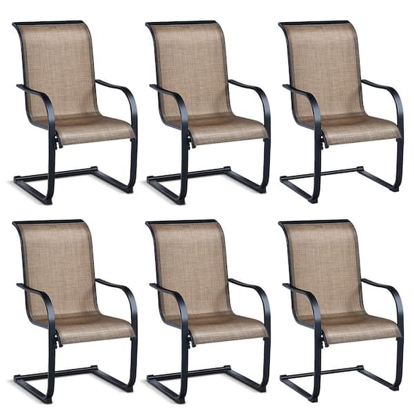 Costway Black 6-Pieces Patio Metal Outdoor Dining Chairs in Brown C spring motion High Backrest Armrest Brown