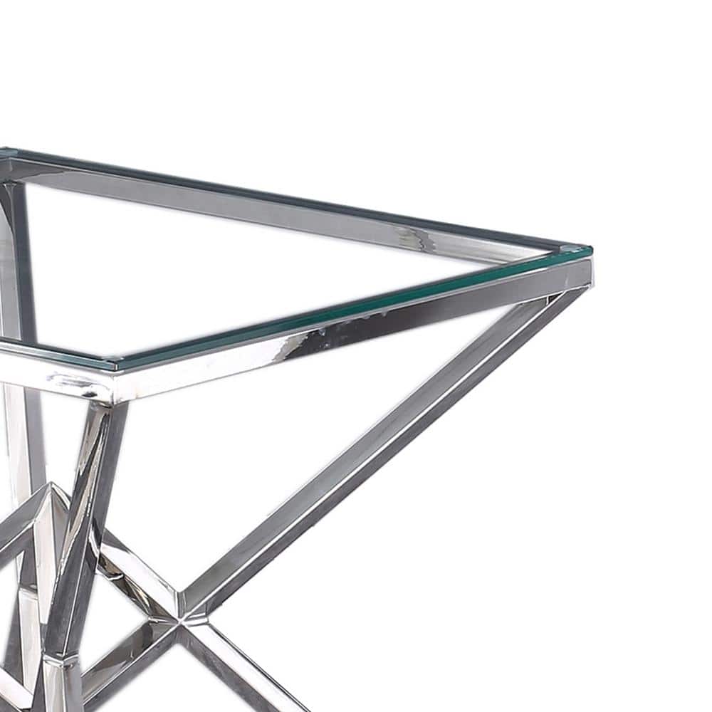 Silver Geometric Stainless Steel and Glass End Table