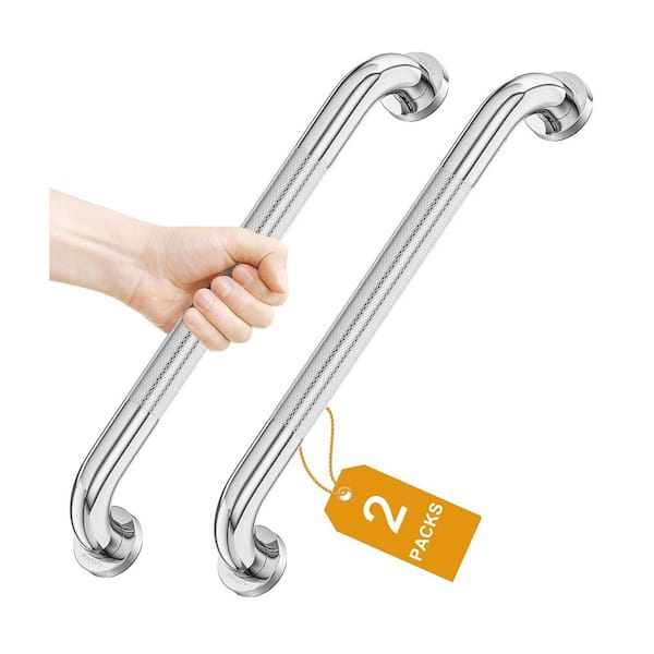 15.75 in. L x 2.76 in. W Concealed Screw Grab Bar Stainless Steel with Knurled Grip for Seniors in Polished 2-Pack