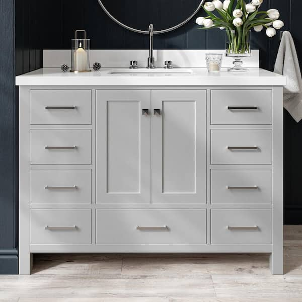 ARIEL Cambridge 49 in. W x 22 in. D x 36 in. H Bath Vanity in Grey with Pure White Quartz Top