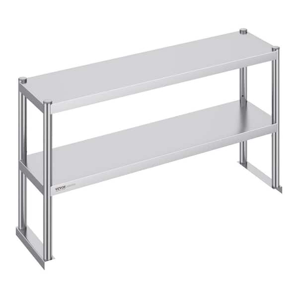 VEVOR Double Tier Stainless Steel Over Shelf, Kitchen Utility Table 12 in. L x 48 in. W, Height Adjustable Table, Sliver