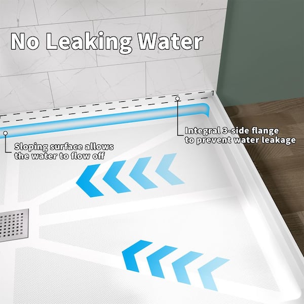 48 in. L x 36 in. W Alcove Shower Pan Base with Center Drain in White