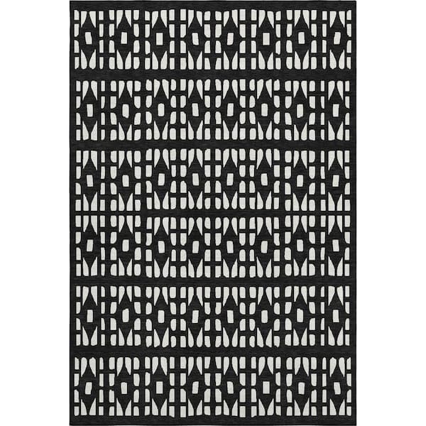 Addison Rugs Mayfield Premium Machine Washable Abstract AMF963 Black 8 ft. x 10 ft. Area Rug