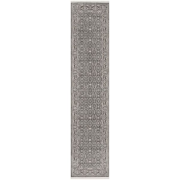 Outlines Charcoal Ivory 2 ft. x 12 ft. All-over design Traditional Runner Area Rug
