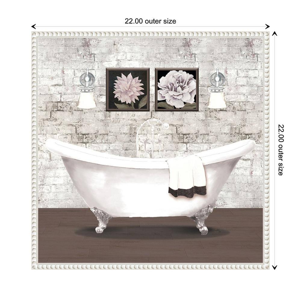 22"x22" Brick Bath I White Canvas Wall Art with Beaded Frame