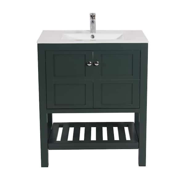 Manhattan 30 in. W x 18 in. D x 36 in. H Single Bath Vanity in Dark Green with Ceramic White Top