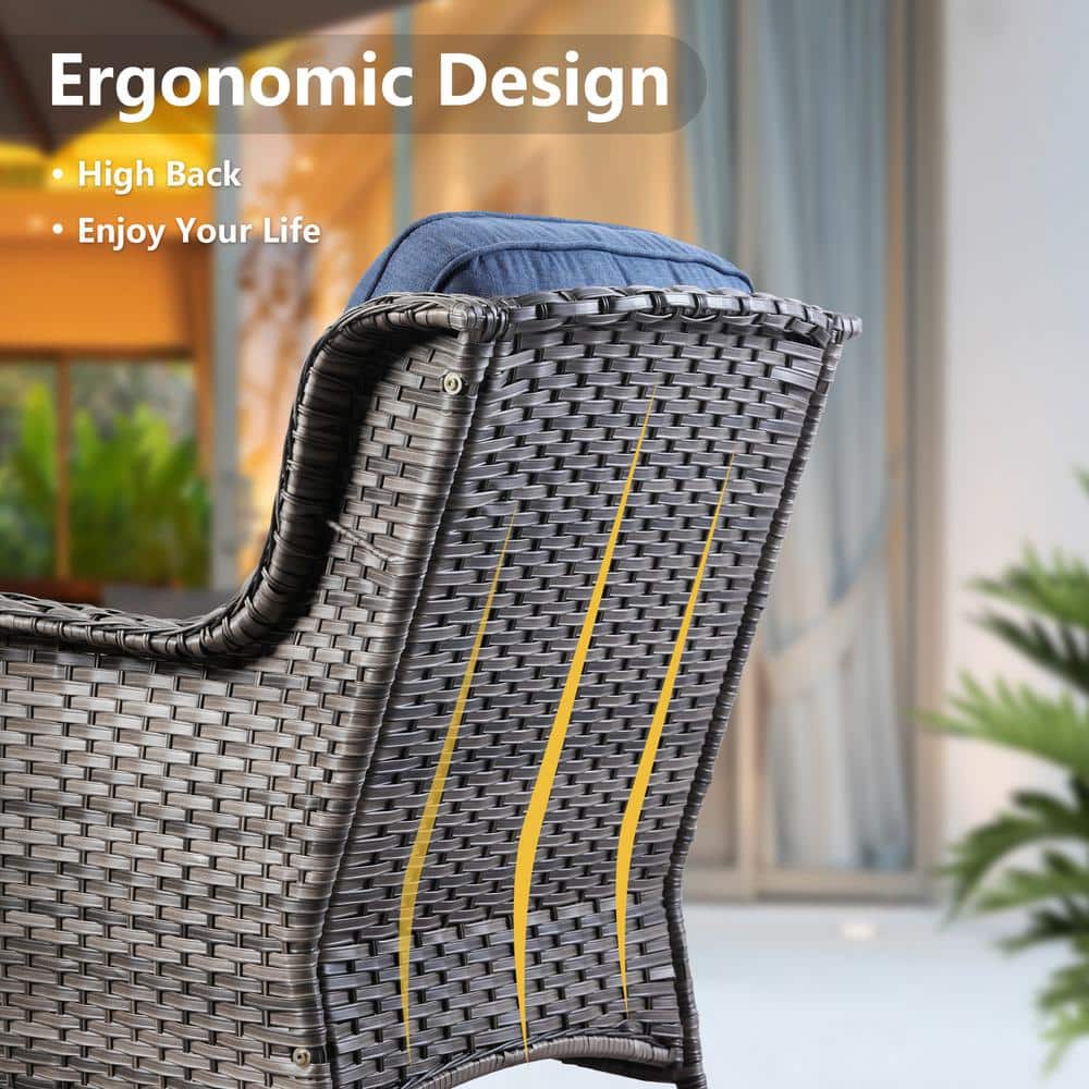 Denim Blue 5-Piece Iron Frame Patio Sofa Set