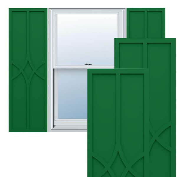 Ekena Millwork True Fit PVC 18 in. W x 32 in. H Raised Panel Vinyl Shutters Pair in Viridian Green