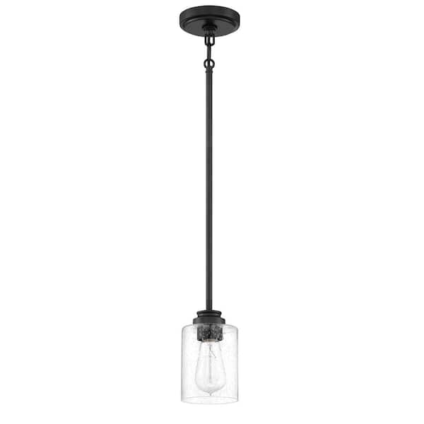 CRAFTMADE Bolden 100-Watt 1-Light Flat Black Finish Dining/Kitchen Island Mini Pendant with Seeded Glass, No Bulb Included