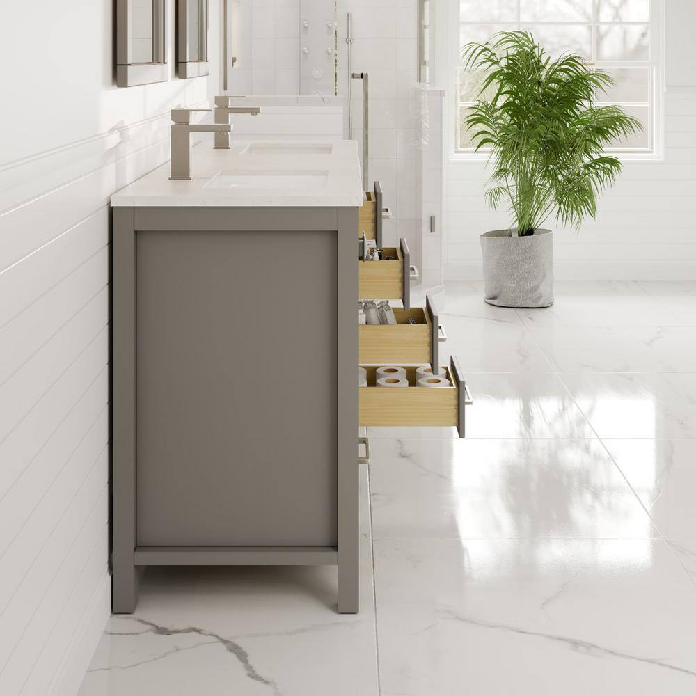 Gray Double Sink Bathroom Vanity with White Quartz Countertop