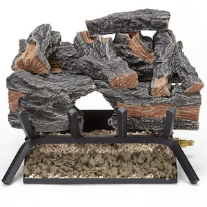 18 in. 45,000 BTU Vented Heartland Oak Natural Gas Fireplace Log Set with Remote Control Kit