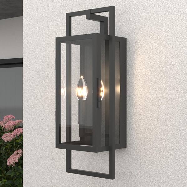 Decorators 21.46 in. Sand Black Dusk to Dawn 2-Light Outdoor Hardwired Wall Lantern Sconce（6-Pack）