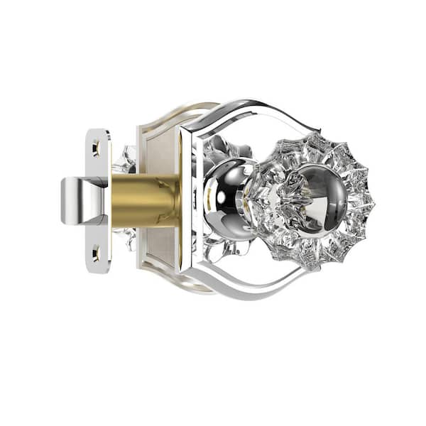 Vintage Polished Chrome Interior Hall/Closet Unkeyed Passage Door Knob with Floral Crystal Knob and Arch Backplate