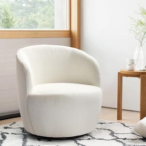 Boucle Beige Fabric Barrel Chair with Swivel (Set of 1)