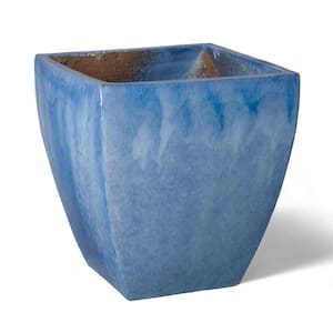 21 in. H Square Blue Ceramic Planter