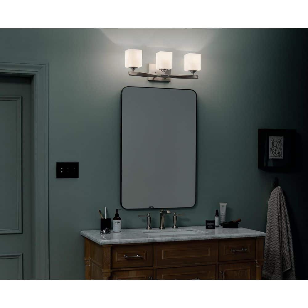 Champagne Finish 3-Light Vanity with Satin Etched Glass