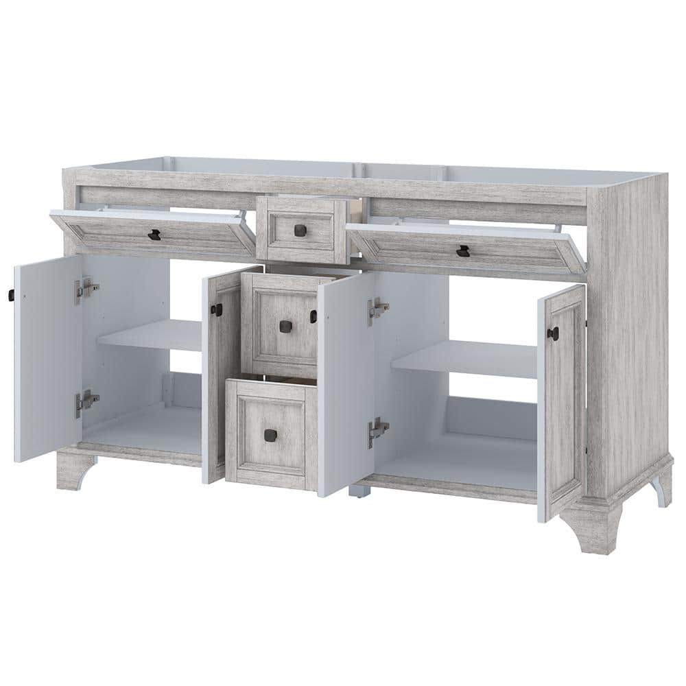 Ellery 60" Vintage Grey Double Freestanding Vanity with Oil-Rubbed Bronze Hardware