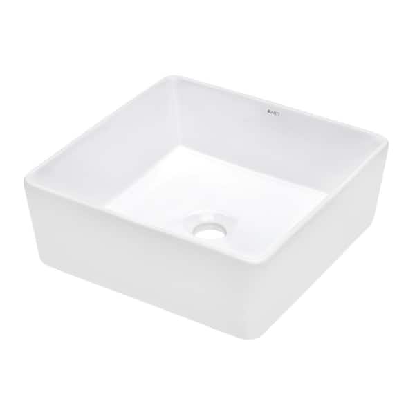 Ruvati 15 in. Above Vanity Counter Bathroom Porcelain Ceramic Vessel Sink in White