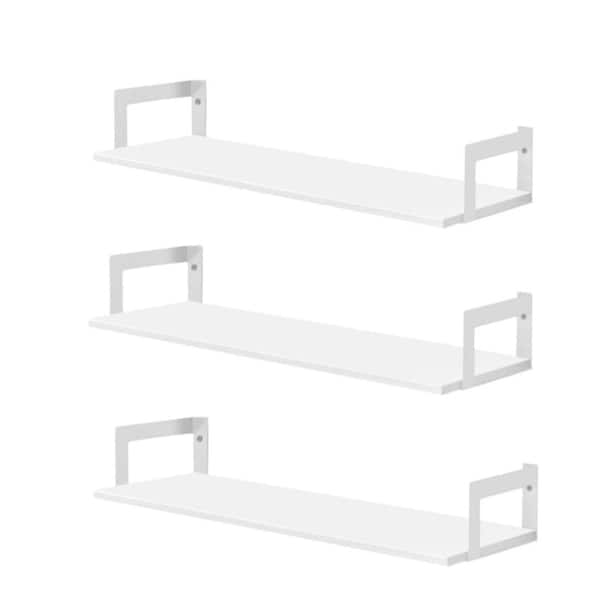 24"W x 8"D x 4"H Floating Book Shelves for Wall 3-Pack,Wood Hanging Bookshelves (White)