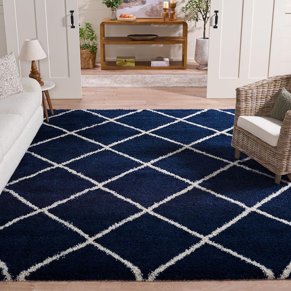 Hudson Shag 10 ft. x 14 ft. Navy/Ivory Geometric Diamonds Area Rug